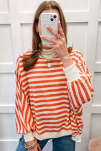 Load image into Gallery viewer, Orange Stripe Striped Textured Stand Neck Oversized Long Sleeve Top
