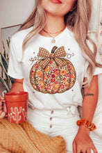 Load image into Gallery viewer, White Floral Pumpkin Print Round Neck Short Sleeve T-Shirt