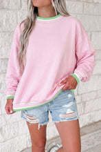 Load image into Gallery viewer, Racing Red Contrast Striped Trim Baggy Pullover Sweatshirt