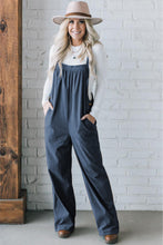 Load image into Gallery viewer, Real Teal Button Adjustable Straps Solid Color Corduroy Jumpsuit
