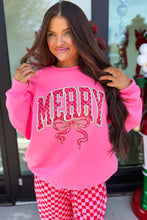 Load image into Gallery viewer, Pink Christmas Slogan Graphic Plaid Contrast Two-piece Pant Set