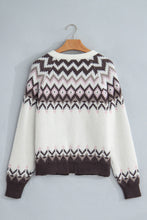 Load image into Gallery viewer, White Geometric Pattern Brushed Knit Button Cardigan