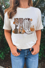 Load image into Gallery viewer, White FALL Letter Print Western Thanksgiving Graphic T-Shirt