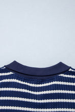Load image into Gallery viewer, Blue Stripe Textured Knit Half Zip Collared Long Sleeve Top