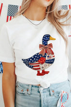 Load image into Gallery viewer, White Patriotic Patchwork Print Duck Graphic Tee