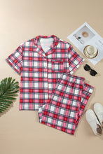 Load image into Gallery viewer, Red Plus Size Short Sleeve Button Down Plaid Pajama 2pcs Pant Set