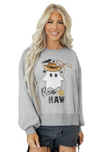 Load image into Gallery viewer, Medium Grey Sequin Western Ghost Print Long Sleeve Round Neck Sweatshirt