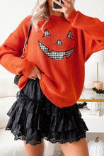 Load image into Gallery viewer, Orange Drop Shoulder Long Sleeve Round Neck Halloween Sweater