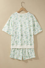 Load image into Gallery viewer, Sky Blue Floral Print Short Sleeve Elastic Waist Pocket Two Piece Set