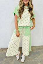 Load image into Gallery viewer, Yellow Color Block Patchwork Polka Dot Wide Leg Pant Set