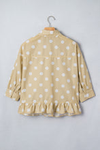 Load image into Gallery viewer, White Polka Dot Print Three Quarter Sleeve Ruffle Hem Casual Shirt