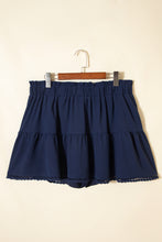 Load image into Gallery viewer, Navy Blue Plus Size Frilled Elastic Waist Lace Trim Boho Ruffled Shorts