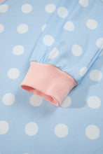 Load image into Gallery viewer, Pink Polka Dot Contrast Trim Long Sleeve Top Drawstring Shift Pants Set