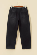 Load image into Gallery viewer, Black Drawstring Waist Ankle Length Casual Jeans Regular Fit Pocket Detail Denim Pants