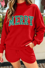 Load image into Gallery viewer, Dark Green Christmas Slogan Print Mock Neck Pullover and Shorts Set
