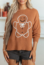 Load image into Gallery viewer, Brown Oversized Drop Shoulder Round Neck Christmas Sweater