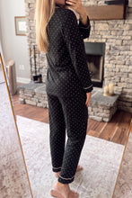 Load image into Gallery viewer, Black Polka Dot Long Sleeve Shirt Lace Detail Two Piece Pajama Pant Set