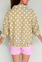 Load image into Gallery viewer, White Polka Dot Print Three Quarter Sleeve Ruffle Hem Casual Shirt