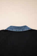 Load image into Gallery viewer, Black Plus Size Textured Contrast Denim Patchwork Button Polo Tee