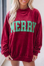 Load image into Gallery viewer, Burgundy Christmas Velvet Graphic Print Long Sleeve Sweatshirt