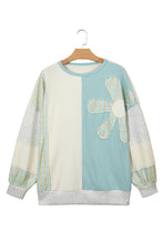 Load image into Gallery viewer, Light Blue Plaid Patchwork Round Neck Long Sleeve Top