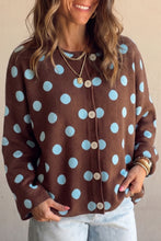 Load image into Gallery viewer, Brown Polka Dot Button Down Dropped Shoulder Shift Cardigan