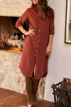 Load image into Gallery viewer, Clay Long Sleeve Button Down Corduroy Midi Length One Piece Dress