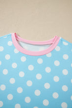 Load image into Gallery viewer, Sky Blue Polka Dot Short Sleeve Top and Pants Set