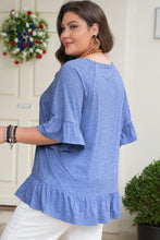 Load image into Gallery viewer, Light Blue Ruffled Short Sleeve Plus Size Casual Blouse