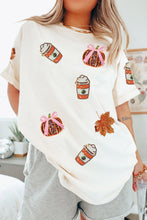 Load image into Gallery viewer, White Sequined Pumpkin Fall Graphic Casual Shift T Shirt