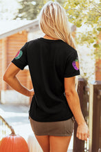 Load image into Gallery viewer, Black Sequined Pumpkin Graphic Round Neck Casual T Shirt