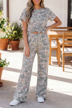 Load image into Gallery viewer, Multicolour Camouflage Short Sleeve Top and High Waist Wide Leg Pants Set