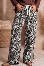 Load image into Gallery viewer, Khaki Leopard Print Drawstring Waist Straight Leg Jeans