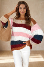 Load image into Gallery viewer, Multicolour Striped Knit Dropped Shoulder Round Neck Pullover Sweater