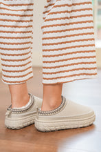 Load image into Gallery viewer, White Contrast Stitch Detail Faux Suede PU Patchwork Plush Winter Clog Slippers
