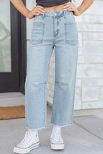 Load image into Gallery viewer, Sail Blue Frayed Cropped Barrel Jeans