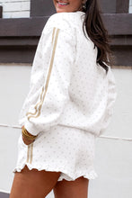 Load image into Gallery viewer, White Polka Dot Print Side Stripe Detail Casual Sweatshirt 2pcs Short Set