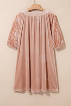 Load image into Gallery viewer, Light French Beige Embroidered Sleeve Velvet Mini Shift Dress