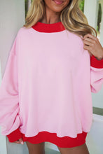 Load image into Gallery viewer, Grapefruit Orange Colorblock Trim Crewneck Long Sleeve Pullover Sweatshirt