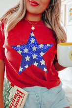 Load image into Gallery viewer, Red Sequin Star Graphic Crewneck T Shirt