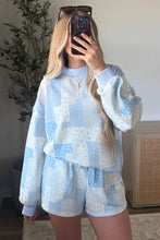 Load image into Gallery viewer, Light Pink Patchwork Floral Print Drop Shoulder Baggy Pullover Drawstring Shorts Set