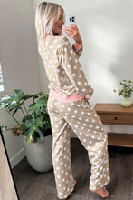 Load image into Gallery viewer, Khaki Polka Dot Contrast Trim Long Sleeve Top Drawstring Shift Pants Set
