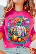 Load image into Gallery viewer, Rose Red Floral Pumpkin Graphic Print Crewneck Relaxed T-Shirt