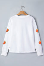 Load image into Gallery viewer, White Glitter Chenille Pumpkin Patch Graphic Long Sleeve Top