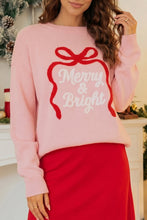 Load image into Gallery viewer, Gossamer Pink Drop Shoulder Round Neck Towel Embroidery Slogan Pullover Sweater