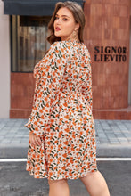 Load image into Gallery viewer, Beige Plus Size Floral Print V Neck Long Sleeve Babydoll Short Dress
