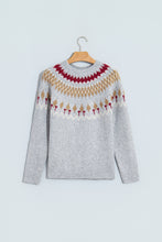 Load image into Gallery viewer, Gray Geometric Detail Round Neck Winter Sweater
