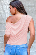 Load image into Gallery viewer, Burgundy Plus Size Solid Color Asymmetric Neck Short Sleeve Blouse
