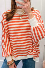Load image into Gallery viewer, Orange Stripe Striped Textured Stand Neck Oversized Long Sleeve Top