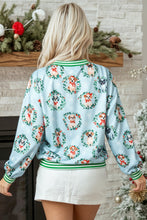 Load image into Gallery viewer, Sky Blue Abstract Dog Print Ribbed Cuff Round Neck Long Sleeve Sweatshirt